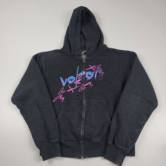 Vtg Y2K Volcom Skate Full-Zip Distressed Hoodie Gray Women’s Medium 90s Grunge - Picture 1 of 9